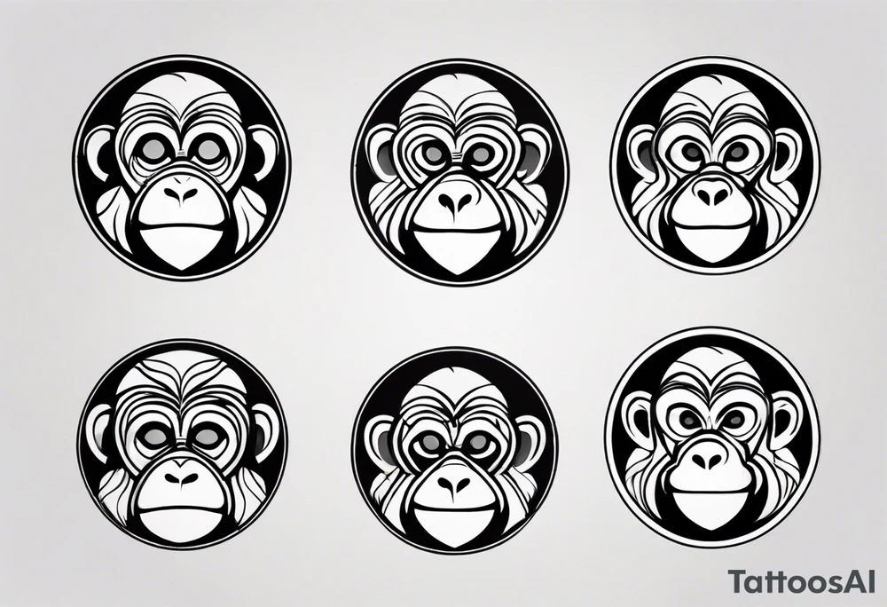 Create an abstract monkey icon on a small disconnected circle where the monkey is just a shape no face tattoo idea