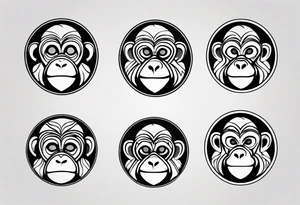Create an abstract monkey icon on a small disconnected circle where the monkey is just a shape no face tattoo idea