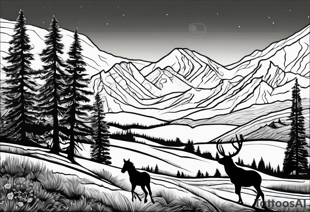 Pacific Northwest landscape, father , mother,  son and daughter shadow
. Mexican American inspiration tattoo idea