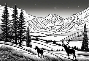 Pacific Northwest landscape, father , mother,  son and daughter shadow
. Mexican American inspiration tattoo idea