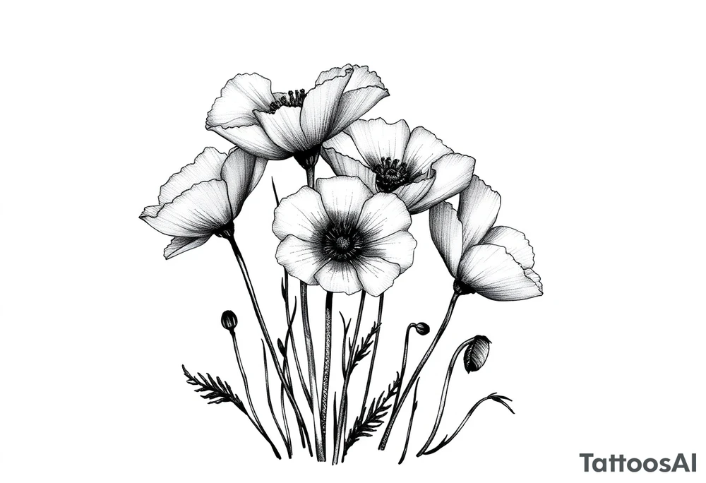 A cluster of wildflowers or poppies, with solid black shadows at the base and lighter stippling toward the petals.
The sun’s rays could be subtly hinted at with negative space, giving the illusion of light breaking through. tattoo idea