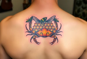 Honey comb bees, fish, crab tattoo idea