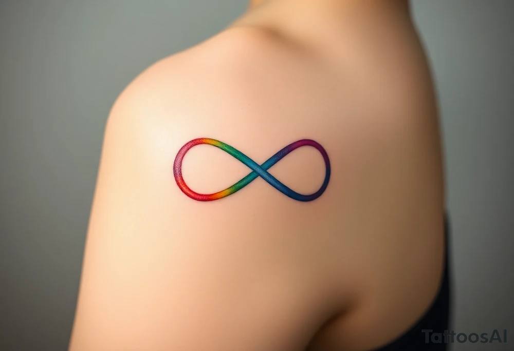 infinity symbol in rainbow colors and hearts at its ending tattoo idea