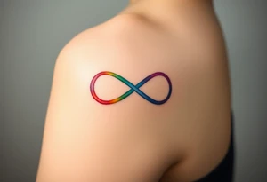 infinity symbol in rainbow colors and hearts at its ending tattoo idea