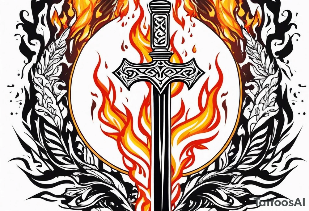 valhalla sword  funeral on fire tattoo idea
