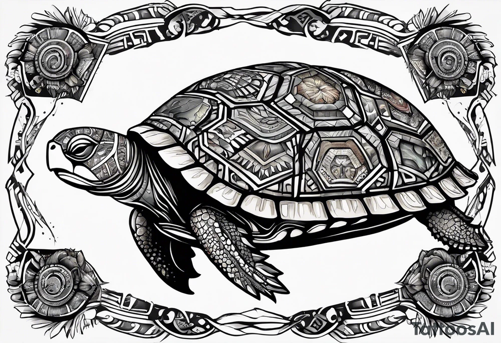 native american turtle with the name sam incorporated into thje shell design tattoo idea