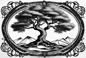 minimal Yggdrasil with roots 
3 line triangles behind tattoo idea