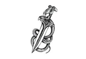 mystical snake coiled around an ancient dagger with jeweled hilt tattoo idea