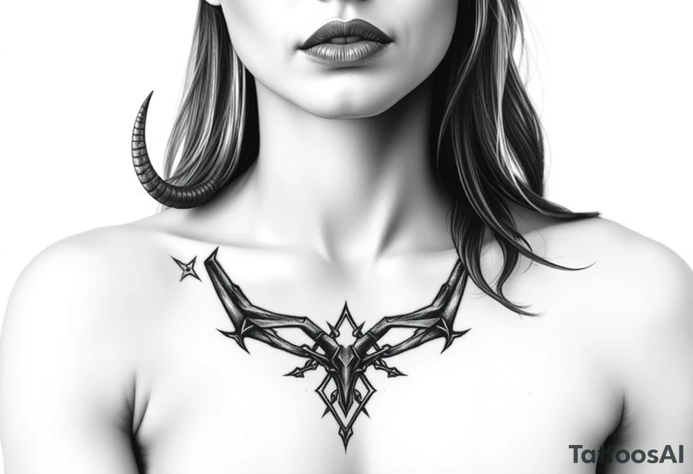 Feminine Tattoo with horns just barley touching collarbone tattoo idea