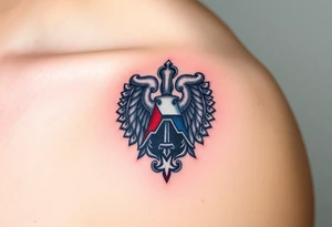 A Czech paratrooper badge with realistic shading, honoring military history with silver, red, and blue tones tattoo idea