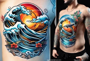 playing soccer and ocean combination tattoo idea