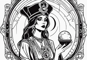 High priestess as a skeleton with moon tarot card tattoo idea