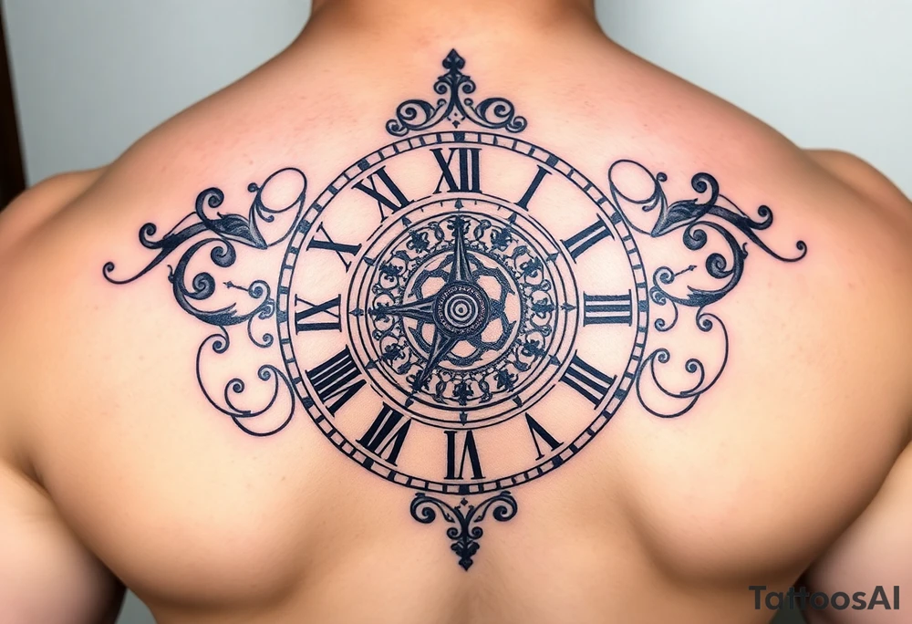 vintage roman numerals within ornate clockwork mechanism tattoo idea