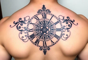 vintage roman numerals within ornate clockwork mechanism tattoo idea