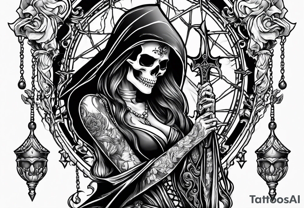 lady skeleton grim reaper satan tattoo idea
