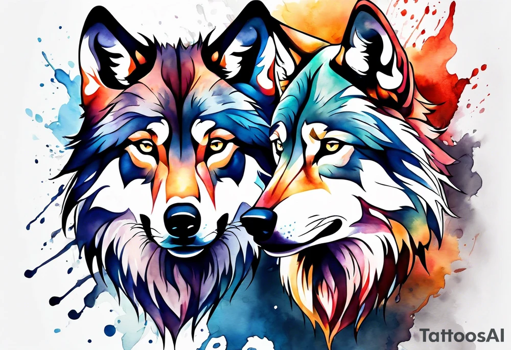 Watercolor wolf tattoo idea