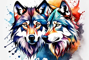 Watercolor wolf tattoo idea