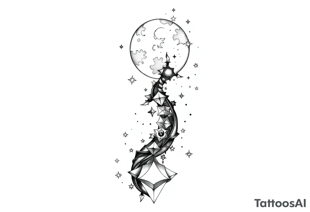 things to add on to a spine tattoo with moon and stars tattoo idea