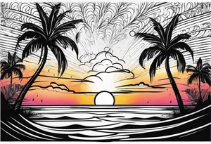 Sunset on beach palm trees tattoo idea