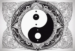 Yin yang symbol with sacred geometry patterns around the symbol tattoo idea