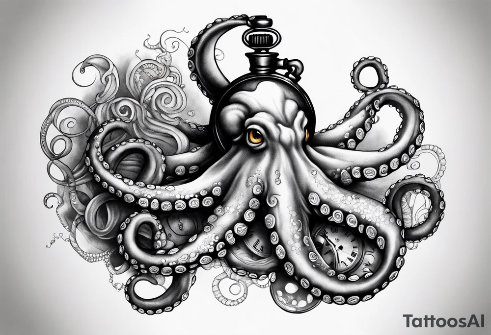 Octopus holding over an old pocket watch tattoo idea