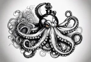 Octopus holding over an old pocket watch tattoo idea