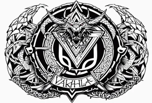 Valhalla sword shield dragon axe Valknut barbed wire chains tattoo idea