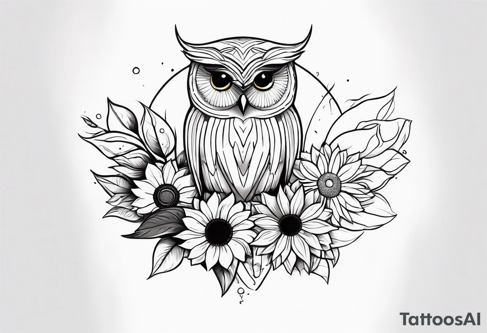Owl and sunflower sleeve tattoo idea