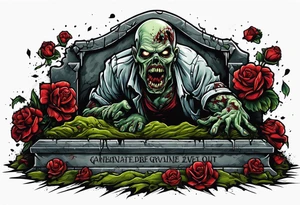 Zombie crawling out of grave. 
MIW Reincarnate written on gravestone tattoo idea