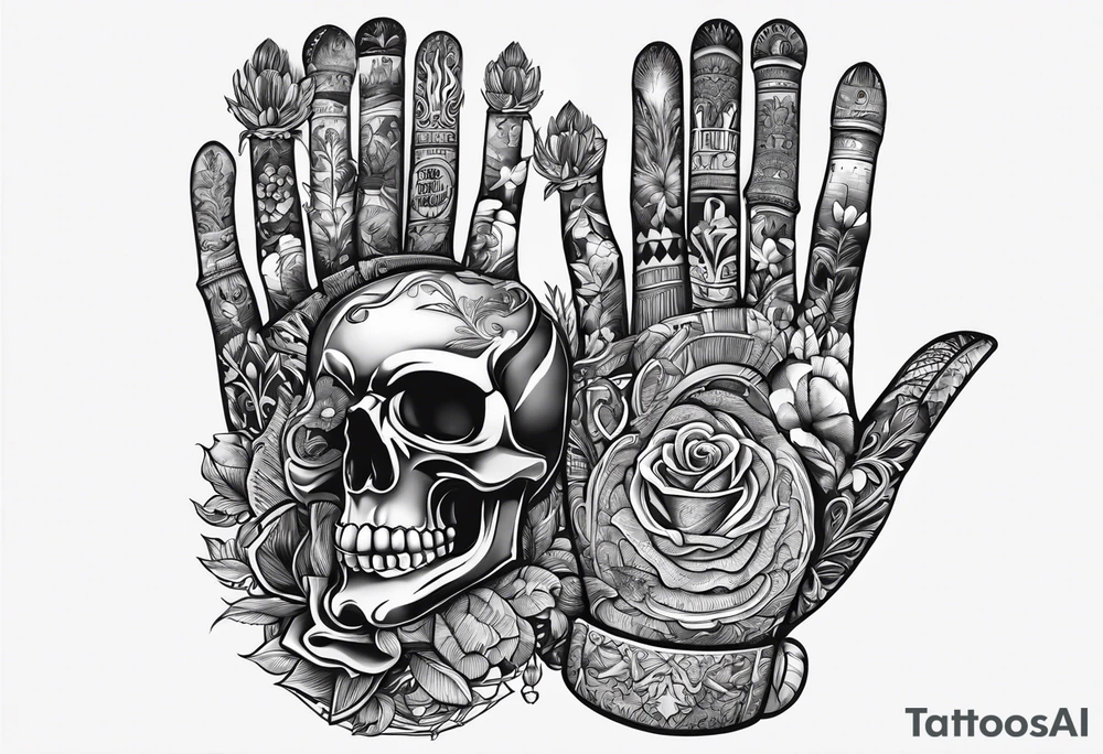 Skeleton hand with words engraved tattoo idea