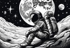 Kid Astronaut sitting on the moon reaching for the stars tattoo idea
