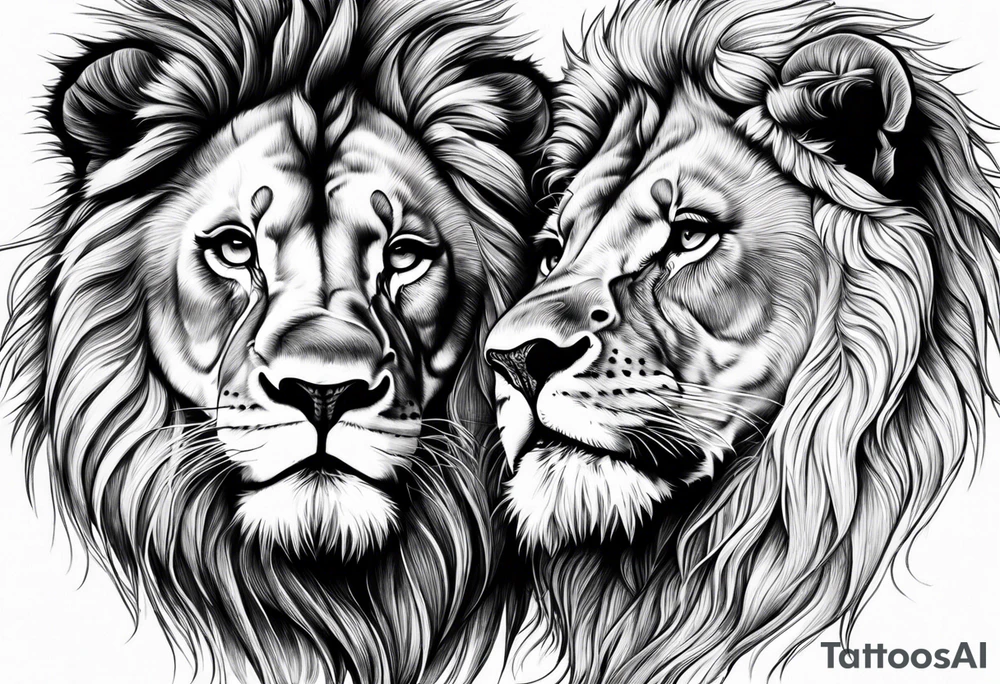 lion and lioness kissing tattoo idea