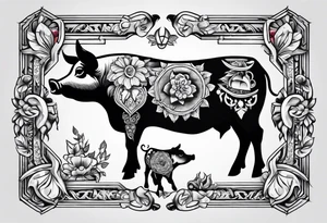 pig, cow, chicken and human footprints tattoo idea