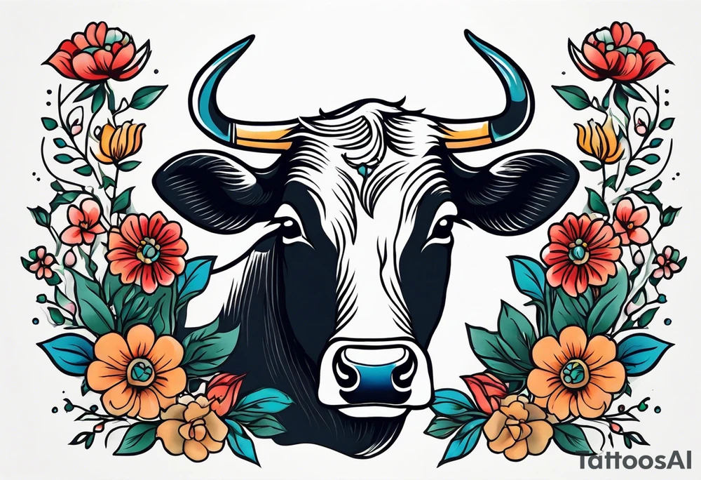 cow

old school vintage simple traditional design with vintage flowers surrounding
bold color simple tattoo idea