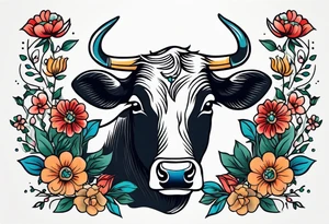 cow

old school vintage simple traditional design with vintage flowers surrounding
bold color simple tattoo idea