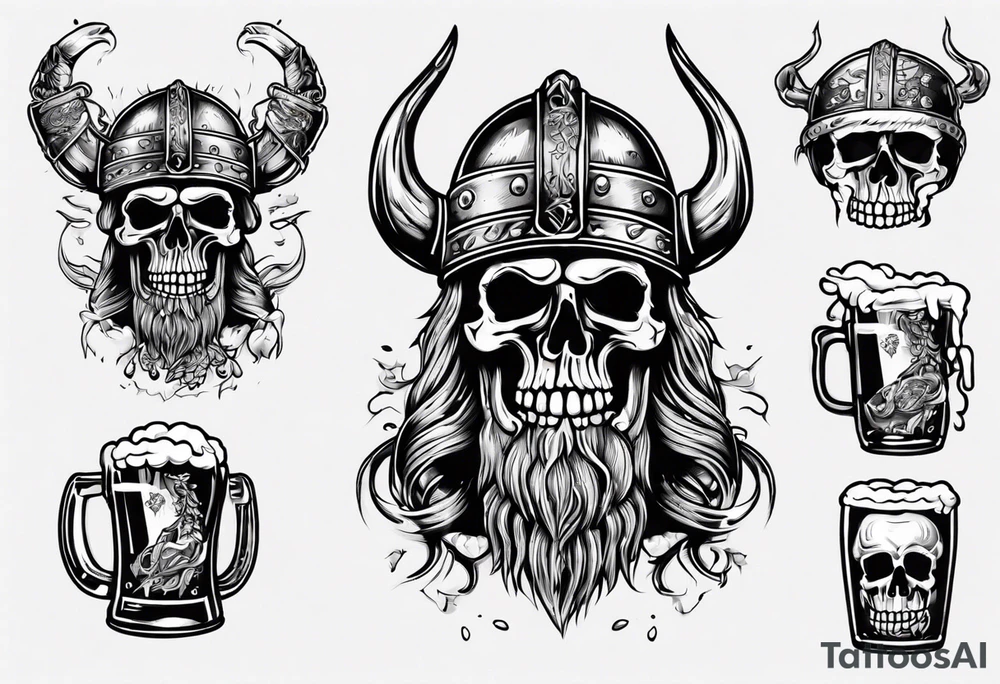 Viking skeleton drinking a beer tattoo idea