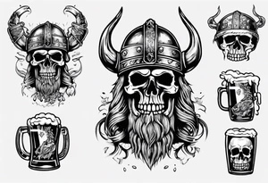 Viking skeleton drinking a beer tattoo idea