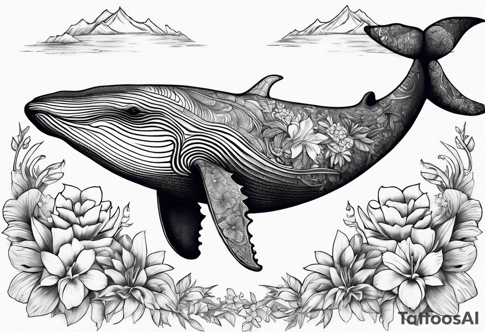 humpback whale Hawaiian flowers tattoo idea