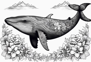 humpback whale Hawaiian flowers tattoo idea