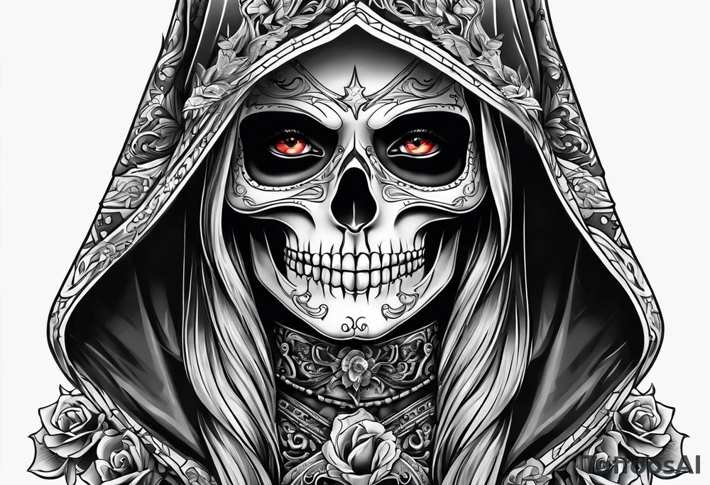 lady skeleton grim reaper devil tattoo idea
