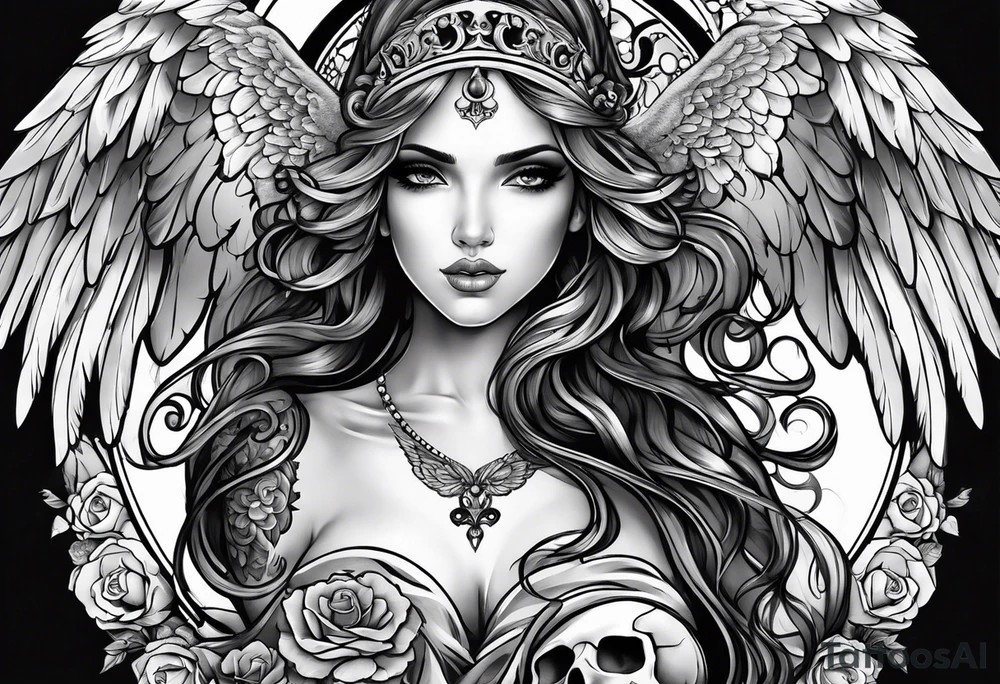 Beautiful angel with skull tattoo idea