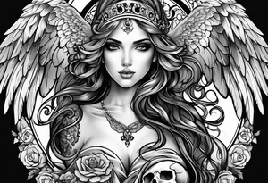 Beautiful angel with skull tattoo idea