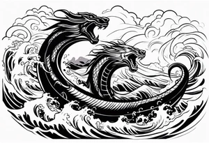 thor fighting sea serpent in the ocean during a hurricane tattoo idea