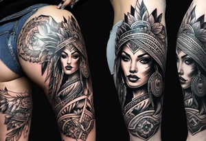 Woman’s thigh tattoo. Motherhood, warrior tattoo idea