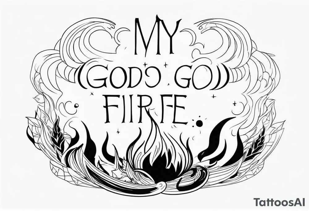Fine line tatto , a fire with Que quote “ My God is consuming fire “ tattoo idea