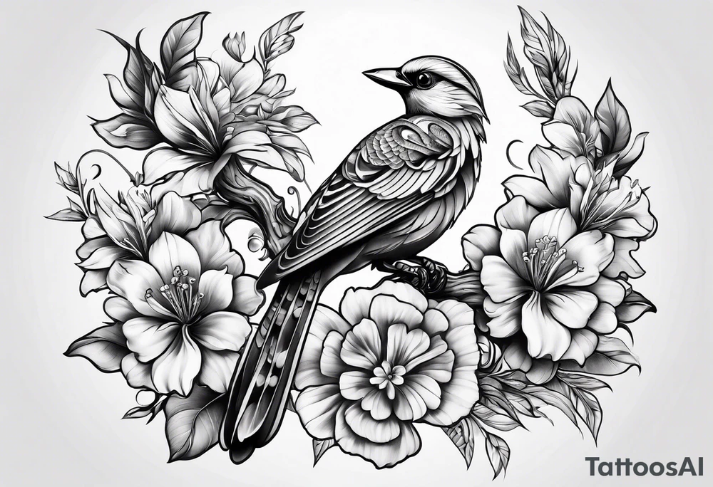 Bird and flowers tattoo idea