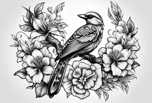 Bird and flowers tattoo idea