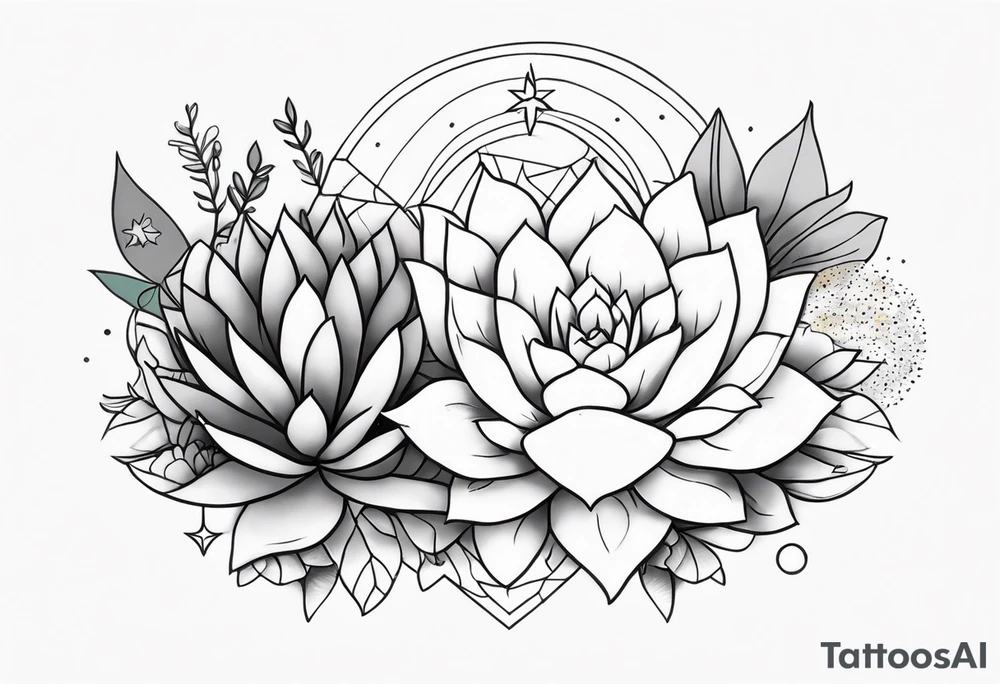 fine line with sun, stars, floral, dots, three succulents
. Sternum tattoo grey scale shading tattoo idea