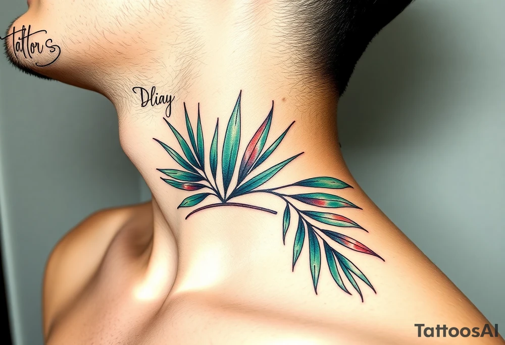 large palm leaves twisted side neck tattoo tattoo idea