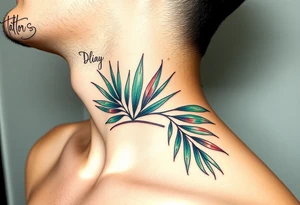 large palm leaves twisted side neck tattoo tattoo idea